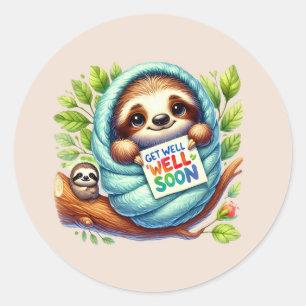 Sticker Rond Mignon paresseux pour un prompt rétablissement