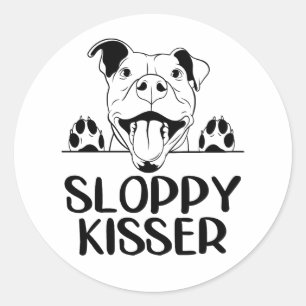 Sticker Rond Mignon Pitbull Amour Pittie Pit Bull Chien Bonjour
