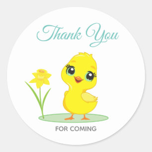 Sticker Rond Mignon poussin avec fleur Merci