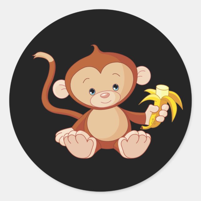 Sticker Rond mignon singe animé avec banane (Devant)