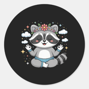 Sticker Rond Mignon Yoga Raton Laveur Pose De Lotus Mandala Des