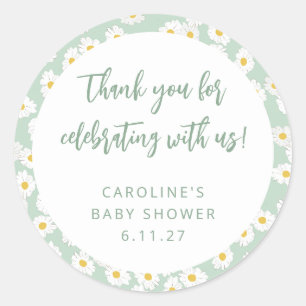 Sticker Rond Mignonette Baby shower Floral Personnalisé Merci