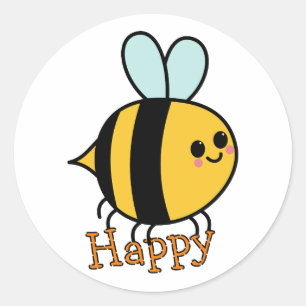 Sticker Rond Mignonne abeille de dessin animé heureuse 