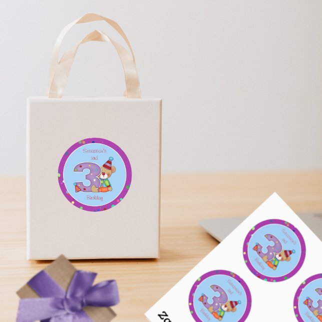 Sticker Rond Mignonne Âge de l'ours d'anniversaire 3 (Créateur téléchargé)