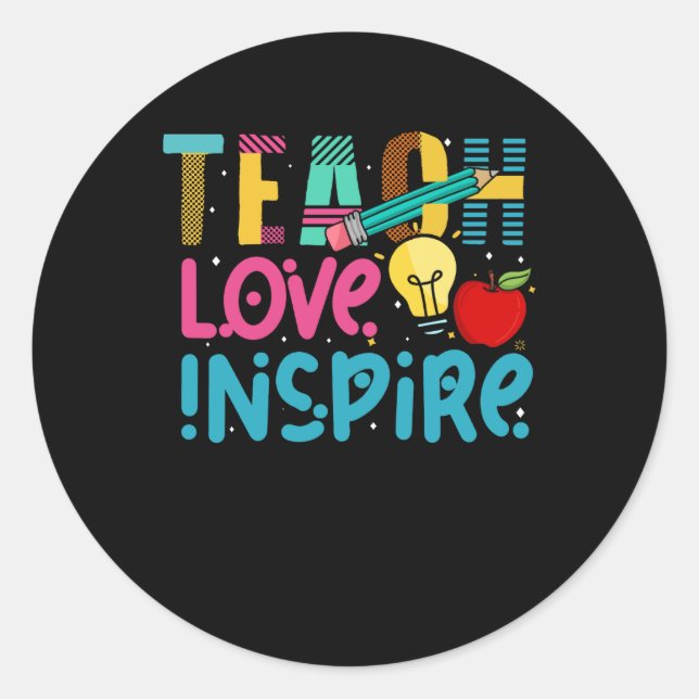 Sticker Rond Mignonne Apprendre L'Amour Et Inspirer L'Enseignan (Devant)