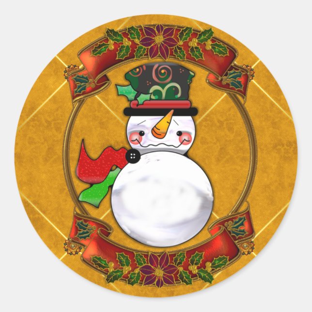 Sticker Rond Mignonne bonhomme de neige de Noël (Devant)