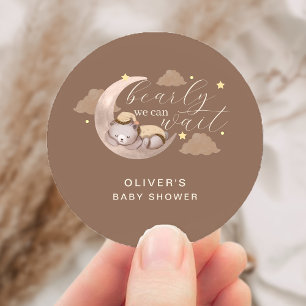 Sticker Rond Mignonne Brown Lune d'attente étoile Sleepy Ours