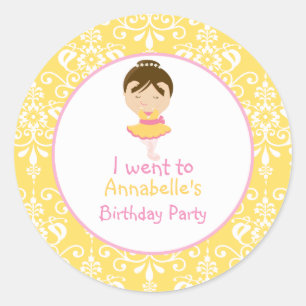Sticker Rond Mignonne Brunette Ballerina 'Je suis allée à'