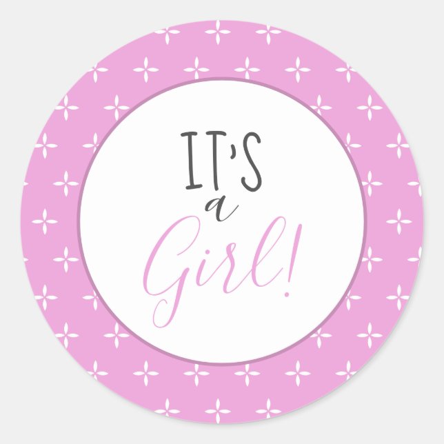 Sticker Rond Mignonne C’est une fille rose Star Baby shower Mot (Devant)