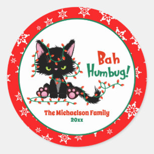 Sticker Rond Mignonne Chat Grumpy Christmas