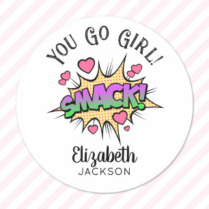 Sticker Rond Mignonne Chic Fille Vas-y! Bande dessinée SMACK 1,