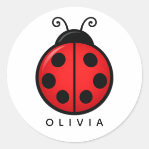 Sticker Rond Mignonne coccinelle rouge personnalisée avec nom -