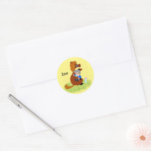 Sticker Rond Mignonne et drôle poney avec bébé - enfants