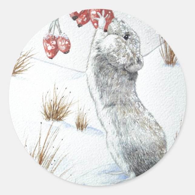 Sticker Rond Mignonne faune de la scène de neige à Noël (Devant)