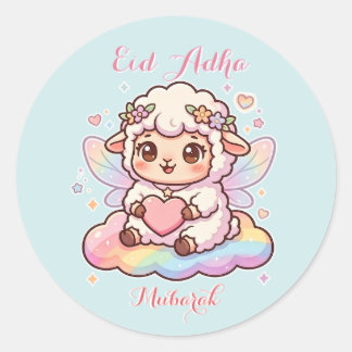 Sticker Rond Mignonne Fée Chibi Mouton Arc-en-ciel Eid Adha Mub