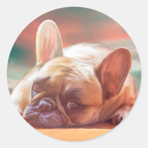 Sticker Rond Mignonne French Bulldog Eau Couleur Art Peinture