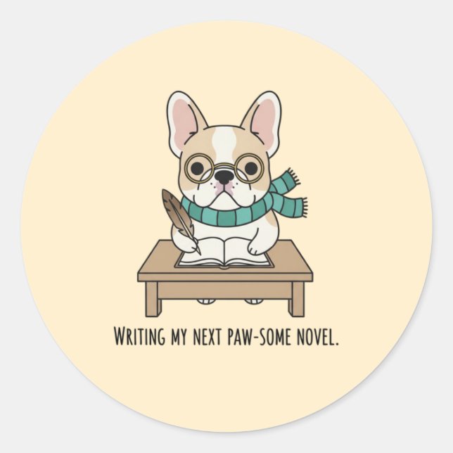 Sticker Rond Mignonne French Bulldog Lunettes Écrire Doodart (Devant)