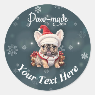 Sticker Rond Mignonne French Bulldog Santa Hat artisanal Noël