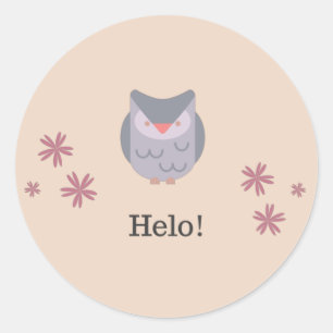 Sticker Rond Mignonne hibou en disant bonjour !