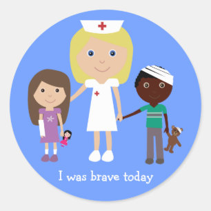 Sticker Rond Mignonne infirmière & enfants J'étais courageux au