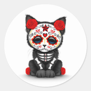Sticker Rond Mignonne Journée Rouge du chat Kitten Mort, blanc