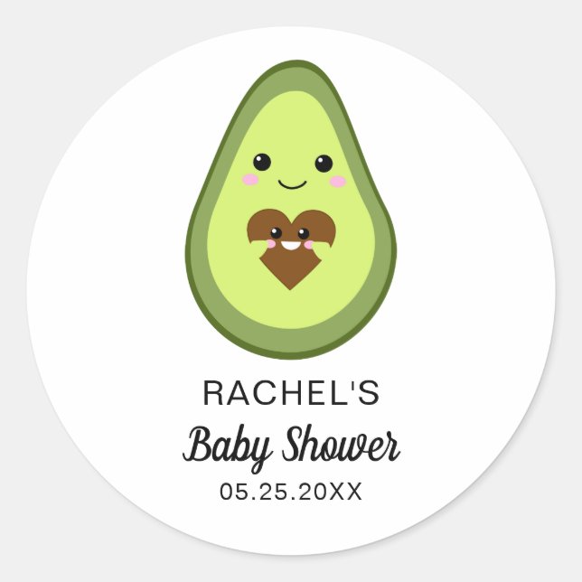 Sticker Rond mignonne kawaii avocado enceinte baby shower fiest (Devant)