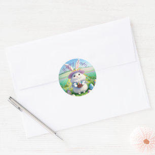 Sticker Rond Mignonne lapin de Pâques 01