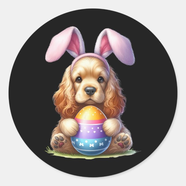 Sticker Rond Mignonne Lapin Er Espagnol Chien Pâques Hug Oeufs  (Devant)