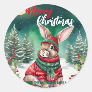 Sticker Rond Mignonne lapin lapin lapin lapin père Noël Noël No