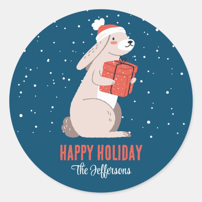 Sticker Rond Mignonne lapin Neige Vacances d'hiver Animal de No (Devant)