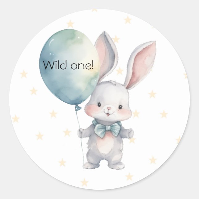 Sticker Rond Mignonne Lapin Wild Un 1er anniversaire fête (Devant)