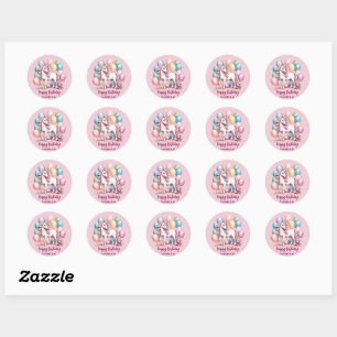 Sticker Rond mignonne licorne magique princesse fille anniversa