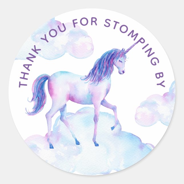 Sticker Rond Mignonne licorne violette. Enfants fille anniversa (Devant)