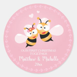 Sticker Rond Mignonne M. Et Mme Honey Bee Premier Noël Ensemble
