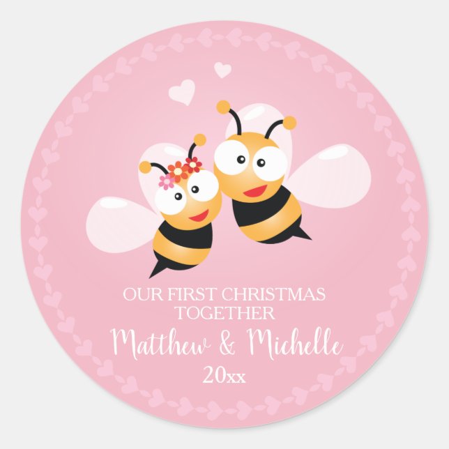 Sticker Rond Mignonne M. Et Mme Honey Bee Premier Noël Ensemble (Devant)