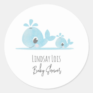 Sticker Rond Mignonne Maman Baleine Bébé Baby shower baleine