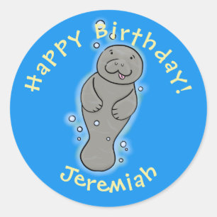 Sticker Rond Mignonne manatée bébé avec bulles illustration