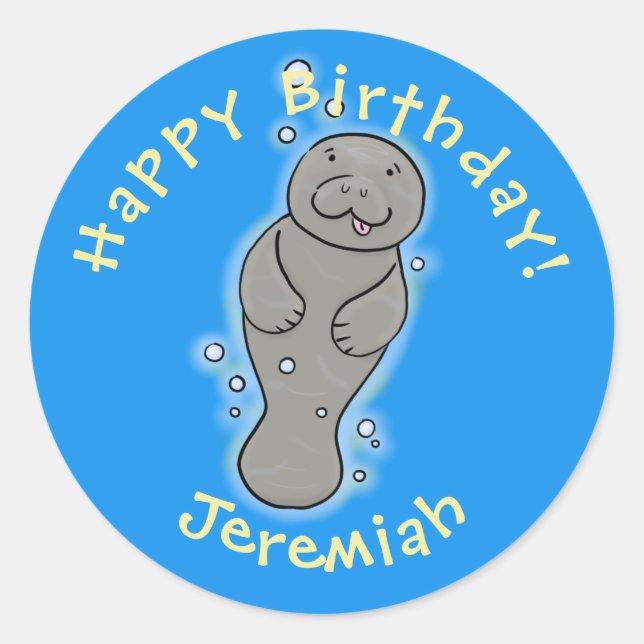 Sticker Rond Mignonne manatée bébé avec bulles illustration (Devant)