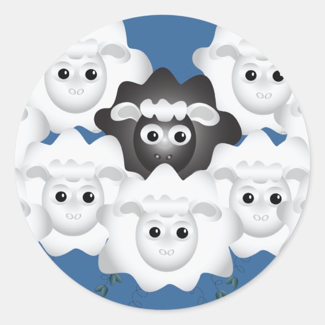 Sticker Rond Mignonne mouton noir de la famille (Devant)