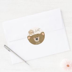 Sticker Rond Mignonne Ours Nous Pouvons Attendre Baby shower Se