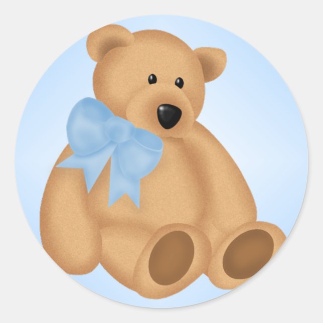 Sticker Rond Mignonne Ours Teddy, Pour Bébé Garçon (Devant)