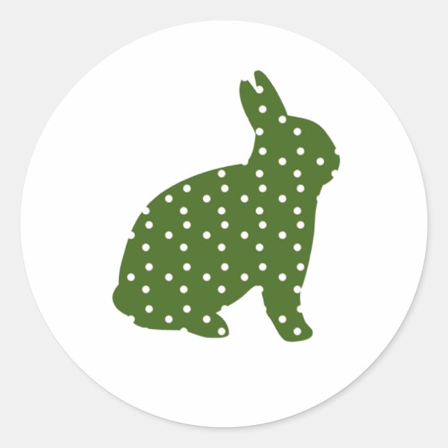 Sticker Rond Mignonne Pâques lapin vert olive avec taches blanc (Devant)