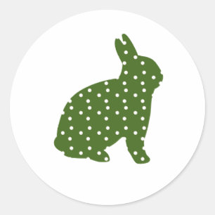 Sticker Rond Mignonne Pâques lapin vert olive avec taches blanc
