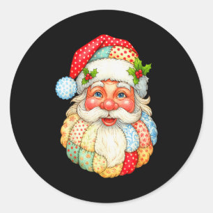 Sticker Rond Mignonne Patchwork Santa Claus Noël Noël Noël Noël