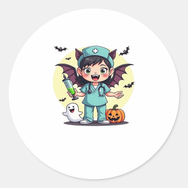 Sticker Rond Mignonne petite infirmière sorcière Halloween Prem (Devant)