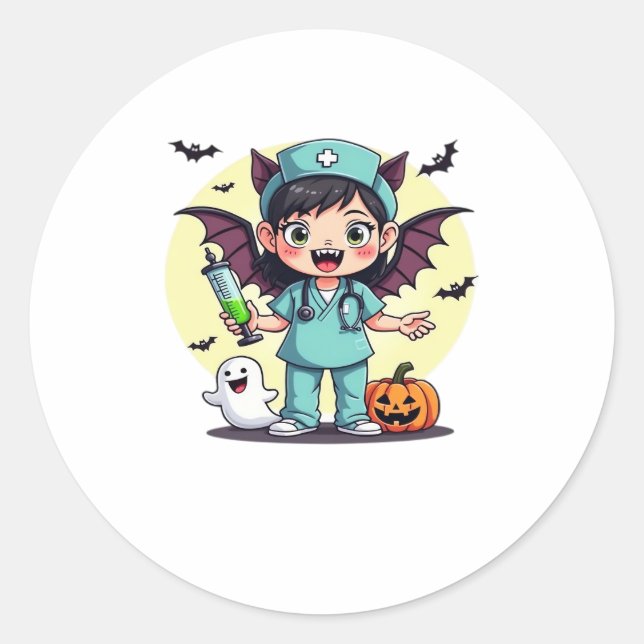 Sticker Rond Mignonne petite infirmière sorcière Halloween Prem (Devant)