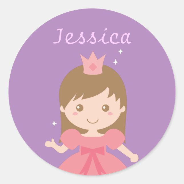 Sticker Rond Mignonne Princesse, rose pour les petites filles (Devant)