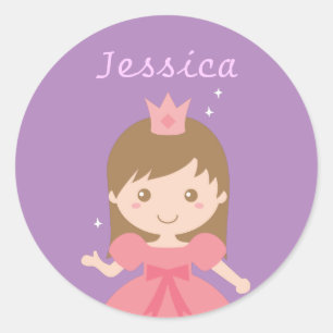 Sticker Rond Mignonne Princesse, rose pour petites filles