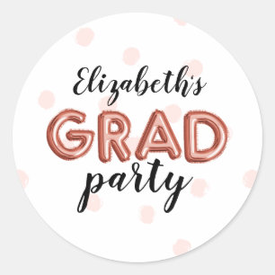 Sticker Rond Mignonne Rose Gold Balloon Lettres Grad Party