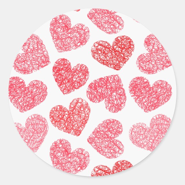 Sticker Rond Mignonne Rouge Doodled Heart Valentine's Day Motif (Devant)